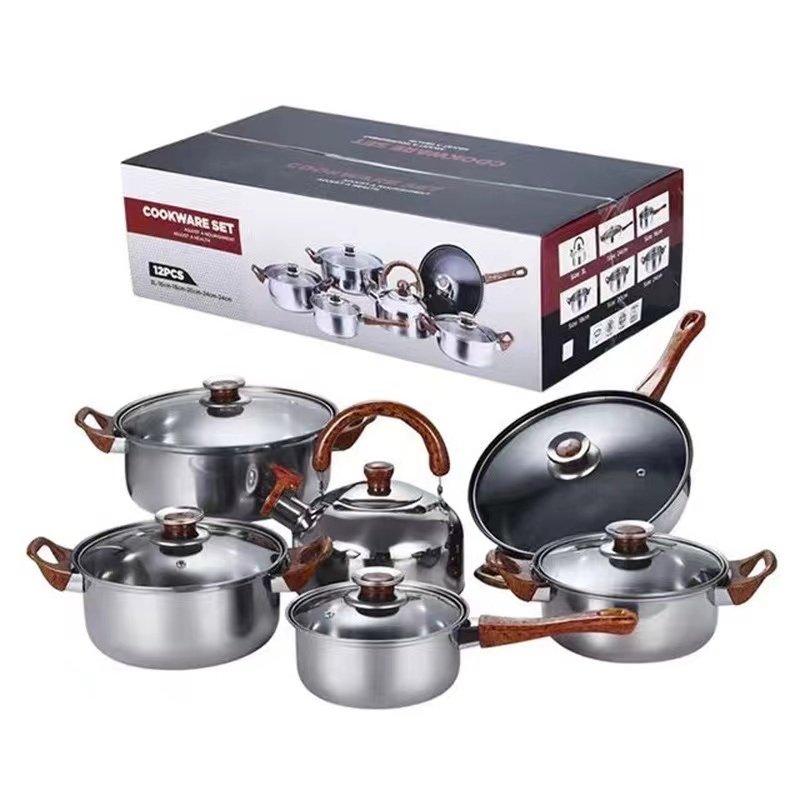 Factory Directly Stainless Steel Cookware Casserole Double Bottom Pot Set With Kettle Cookware Set Cooking