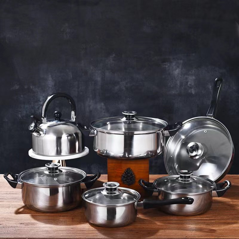 Factory Directly Stainless Steel Cookware Casserole Double Bottom Pot Set With Kettle Cookware Set Cooking