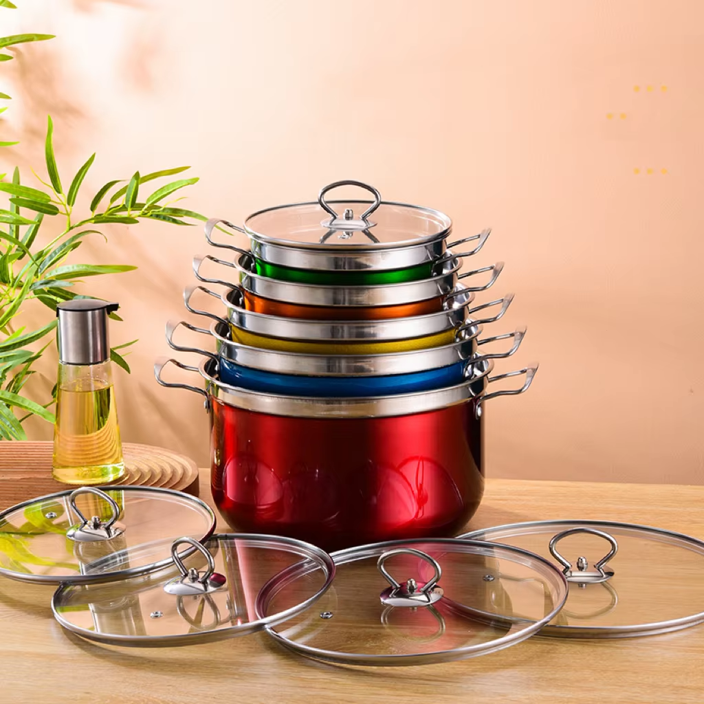 High Quality 5PCS Induction Stainless Steel Cookware Set Large Capacity Cooking Pots Cast Iron Stock Pot Kitchen Colorful Set