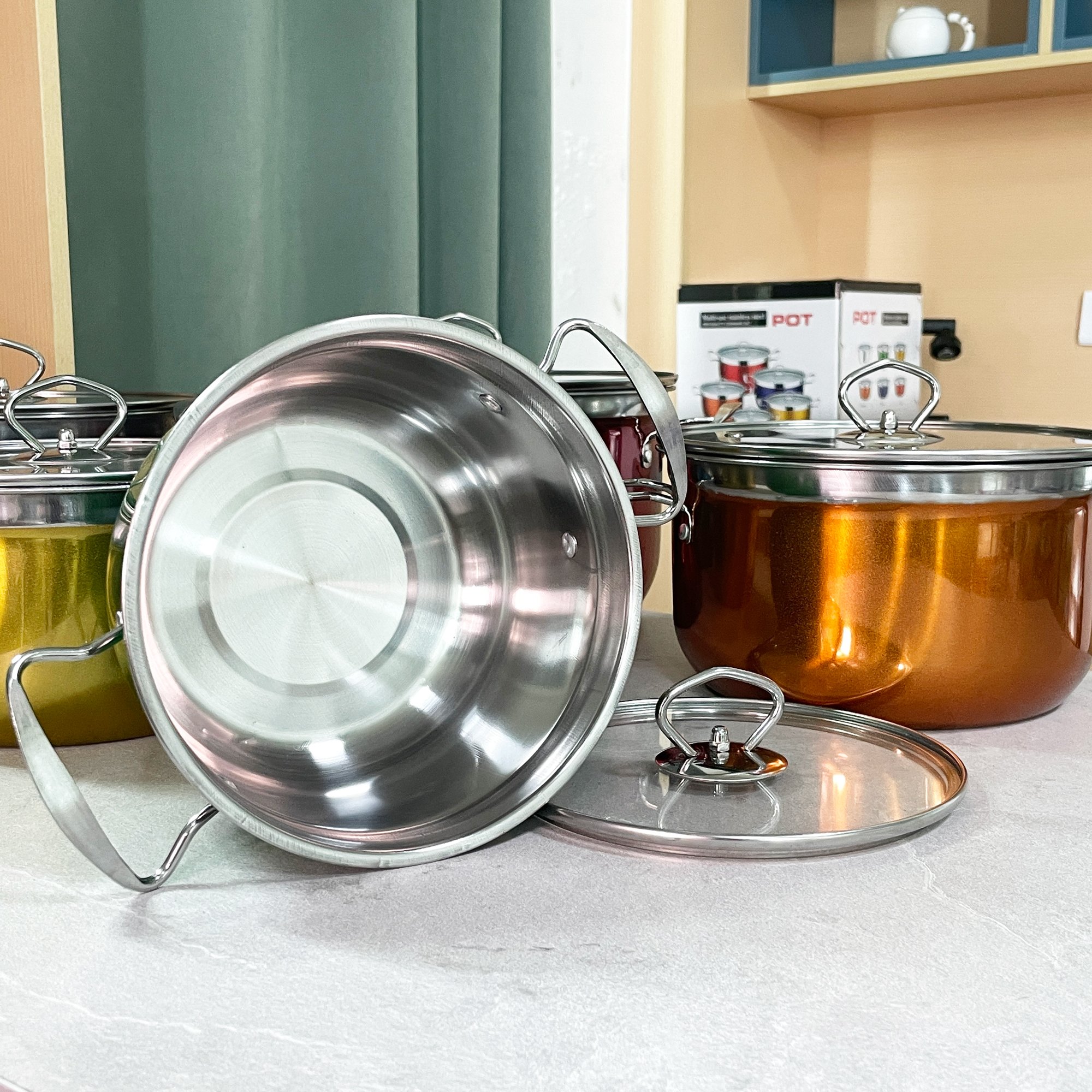 High Quality 5PCS Induction Stainless Steel Cookware Set Large Capacity Cooking Pots Cast Iron Stock Pot Kitchen Colorful Set