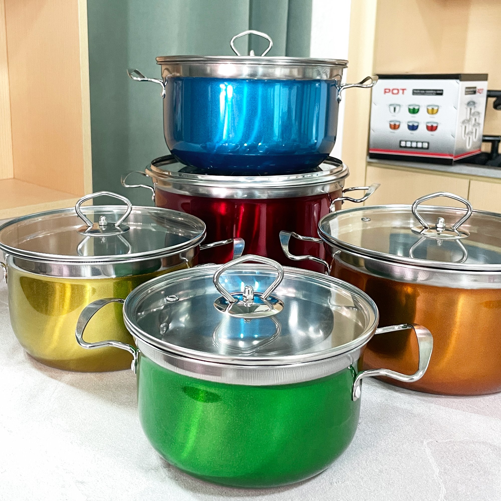 High Quality 5PCS Induction Stainless Steel Cookware Set Large Capacity Cooking Pots Cast Iron Stock Pot Kitchen Colorful Set