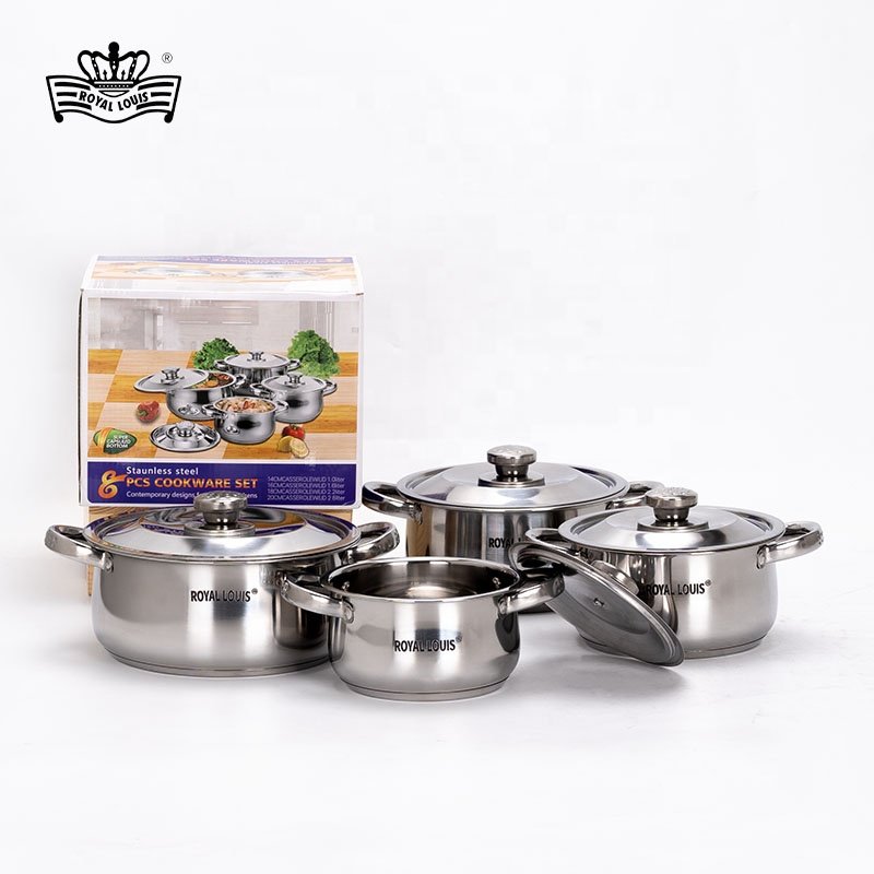 ROYAL LOUIS Hot Selling 8 Pcs Stainless Steel Cookware Sets With SS Cover New Jonny Cooking Pot Set Soup Pot Panela Kitchenware