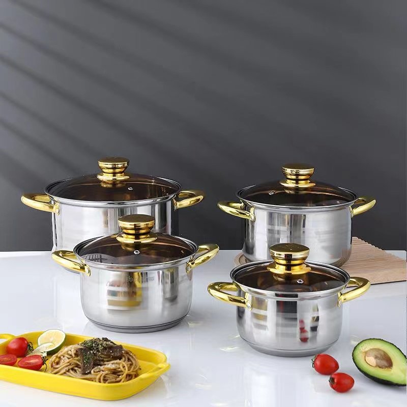 Stocked 12pcs Stainless Steel Cookware-Set Household Sundries Kitchen Cooking Pot Casserole 20cm 24cm 28cm