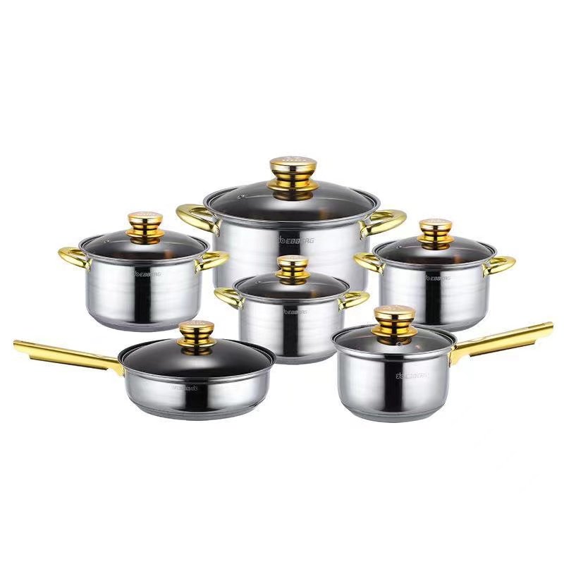 Stocked 12pcs Stainless Steel Cookware-Set Household Sundries Kitchen Cooking Pot Casserole 20cm 24cm 28cm
