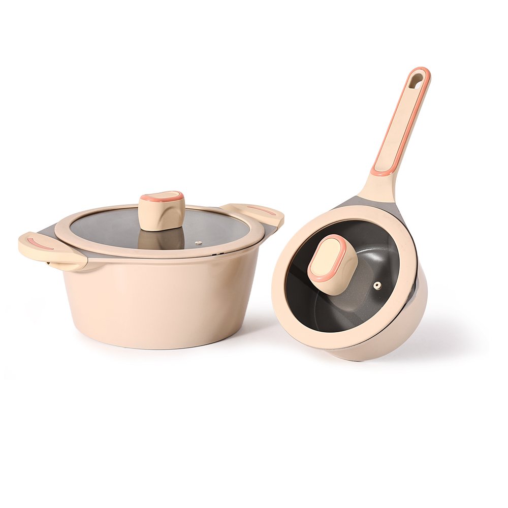 Home Kitchen Utensils Marble Cooking Pot and Pan 2 Layers Ceramic Coating Aluminum Cookware Sets with Handle