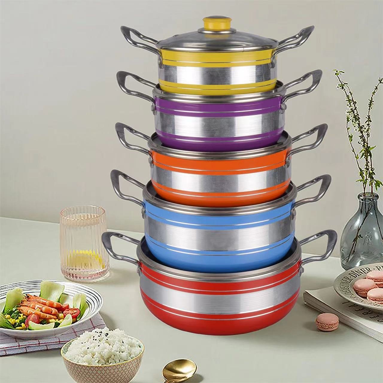 Stocked 18/20/22/24/26cm 10pieces set Pot Set Bohemian Kitchen Utensils Hot Cookware Sets