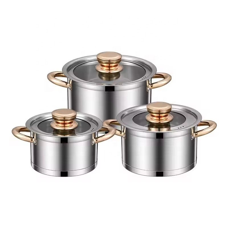 12pcs 2023 Hot Sale Nonstick Stainless Steel Cookware Set Gold Kitchen Pots Pans Sustainable Gold Pot Set Stocked
