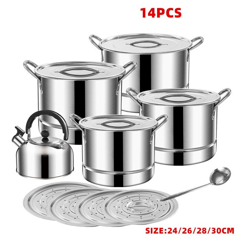 New Arrivals kitchen14pcs Stainless steel Steamer and stockpot Pots Cookware Set