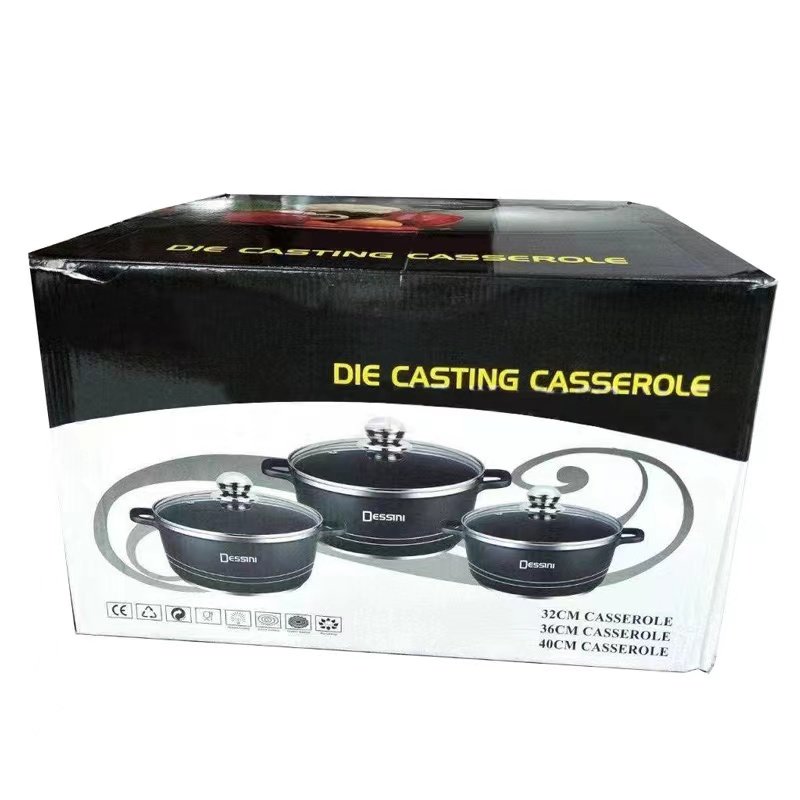 Die casting non-stick jumbo big size 6PCS Aluminium Granite Non Stick Cookware Set casserole 32/36/48cm shallow pot cookware set