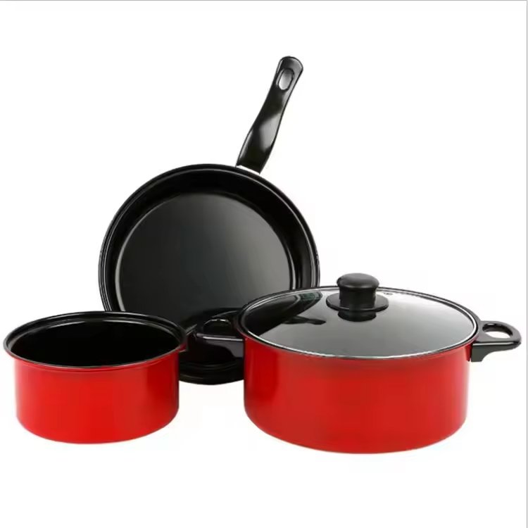 Hot Selling Large Capacity Pot Red 3 pcs Ceramic Non-stick Coating Cooking Sets Red Cookware Cooking Soup Frying Pot PansSets