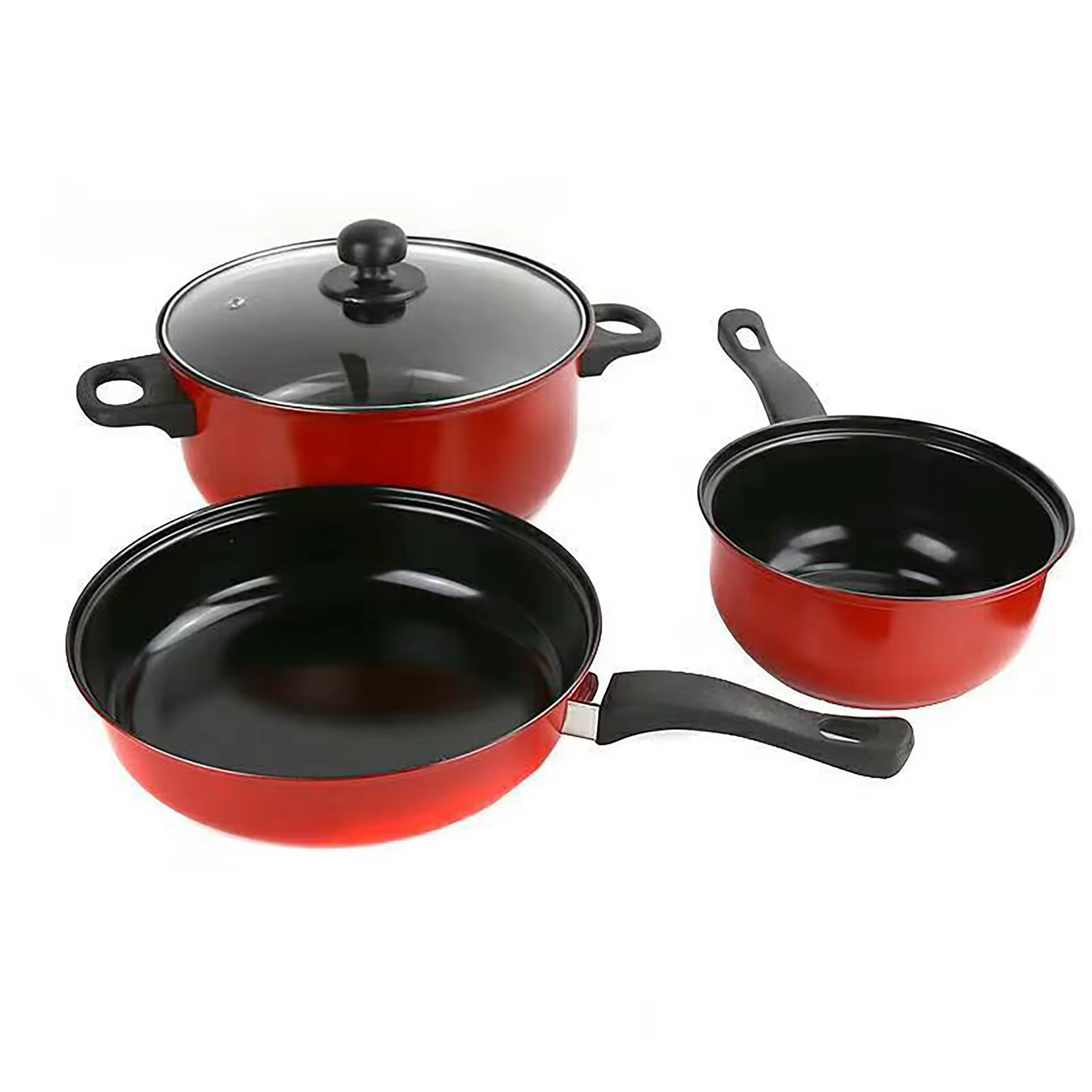 Hot Selling Large Capacity Pot Red 3 pcs Ceramic Non-stick Coating Cooking Sets Red Cookware Cooking Soup Frying Pot PansSets