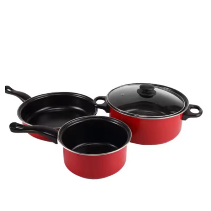 Hot Selling Large Capacity Pot Red 3 pcs Ceramic Non-stick Coating Cooking Sets Red Cookware Cooking Soup Frying Pot PansSets