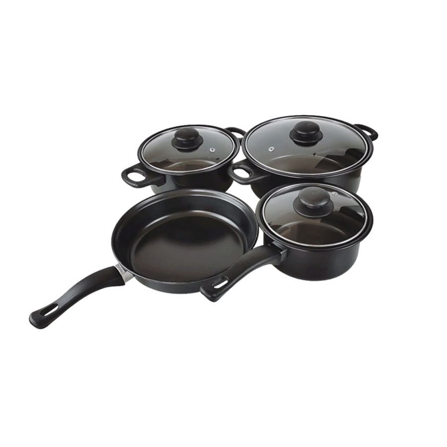 New Design Hotel Kitchen Metal Cast Iron Cookware Bulk Packing Non Stick Cooking Pot Cookware Set With Glass Lid