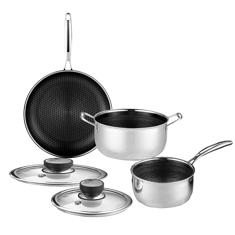 13 pc Hex Clad Hybrid Cookware Set w/ Lids Stainless Steel Wok Kitchenware 3-ply Stainless Steel Honeycomb Non Stick Wok Pans