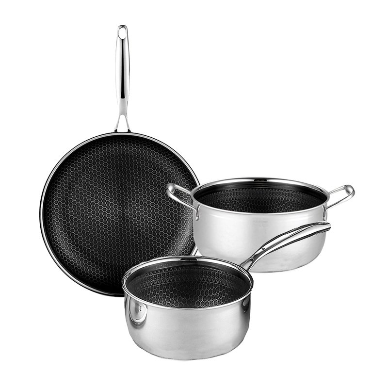 13 pc Hex Clad Hybrid Cookware Set w/ Lids Stainless Steel Wok Kitchenware 3-ply Stainless Steel Honeycomb Non Stick Wok Pans