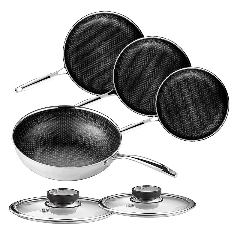13 pc Hex Clad Hybrid Cookware Set w/ Lids Stainless Steel Wok Kitchenware 3-ply Stainless Steel Honeycomb Non Stick Wok Pans