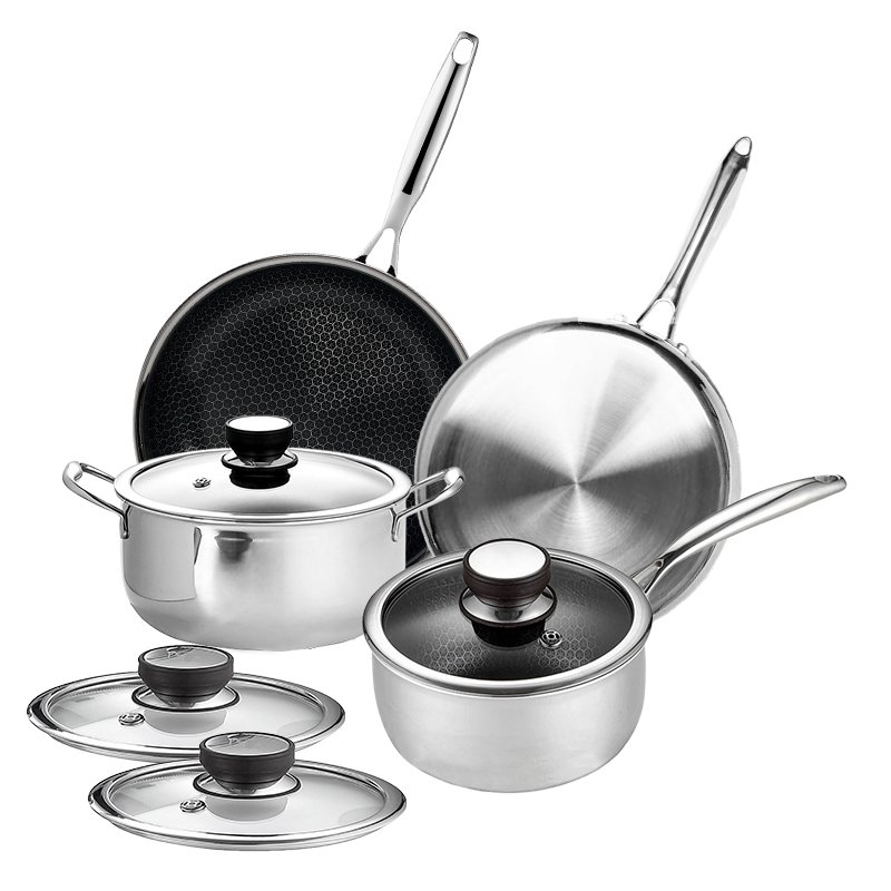 13 pc Hex Clad Hybrid Cookware Set w/ Lids Stainless Steel Wok Kitchenware 3-ply Stainless Steel Honeycomb Non Stick Wok Pans
