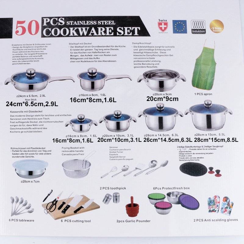 Hot Selling Luxury 50pieces set Kitchen Cookware Set Home Use Cooking Pot Set Non-Stick Cookware