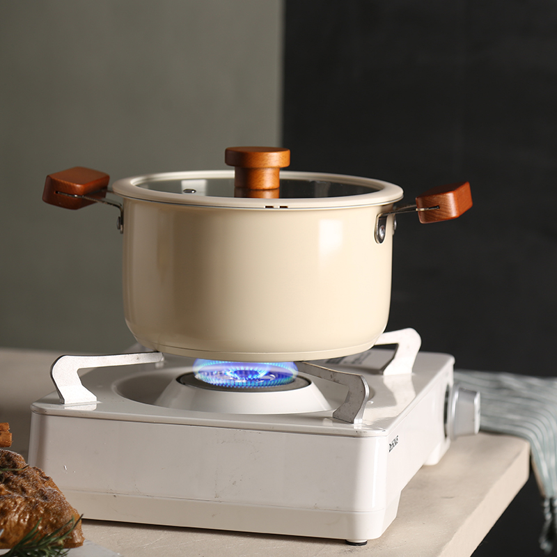 Quality OEM Custom 16Pcs Kitchen Cook Pot White Ceramic Painting Korean Wooden Handle 304 Stainless Steel Cookware Set