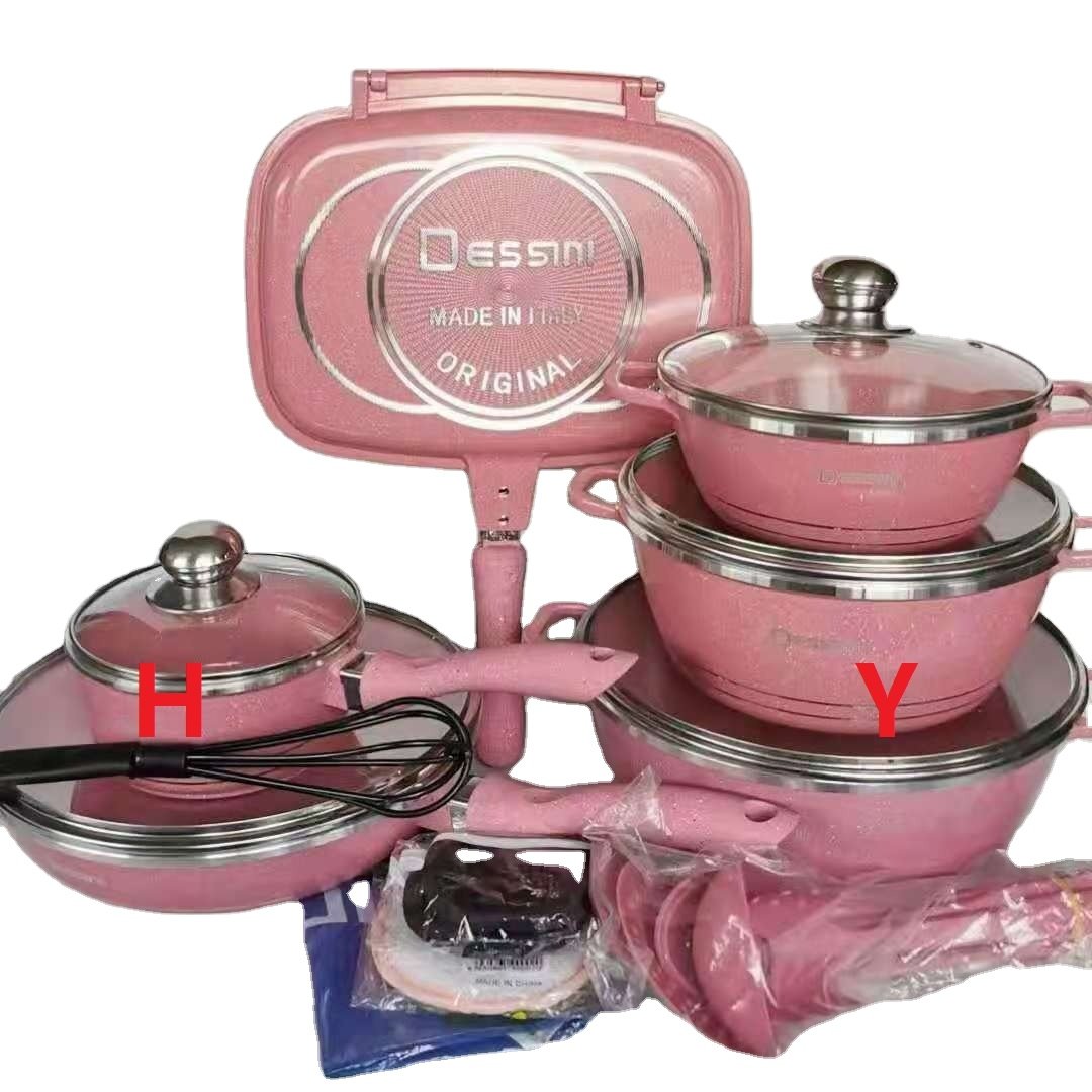 set of kitchen and aluminum cooking pot setPans Non-stick Stainless Steel Dessini 23pcs Non Stick Cookware Set