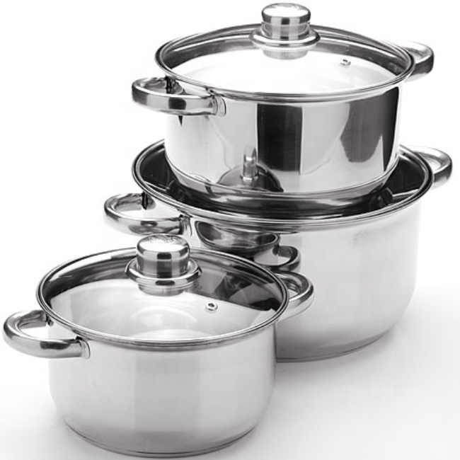 Stainless cookware 16/18/20/24cm straight shape 8 pcs cookware set