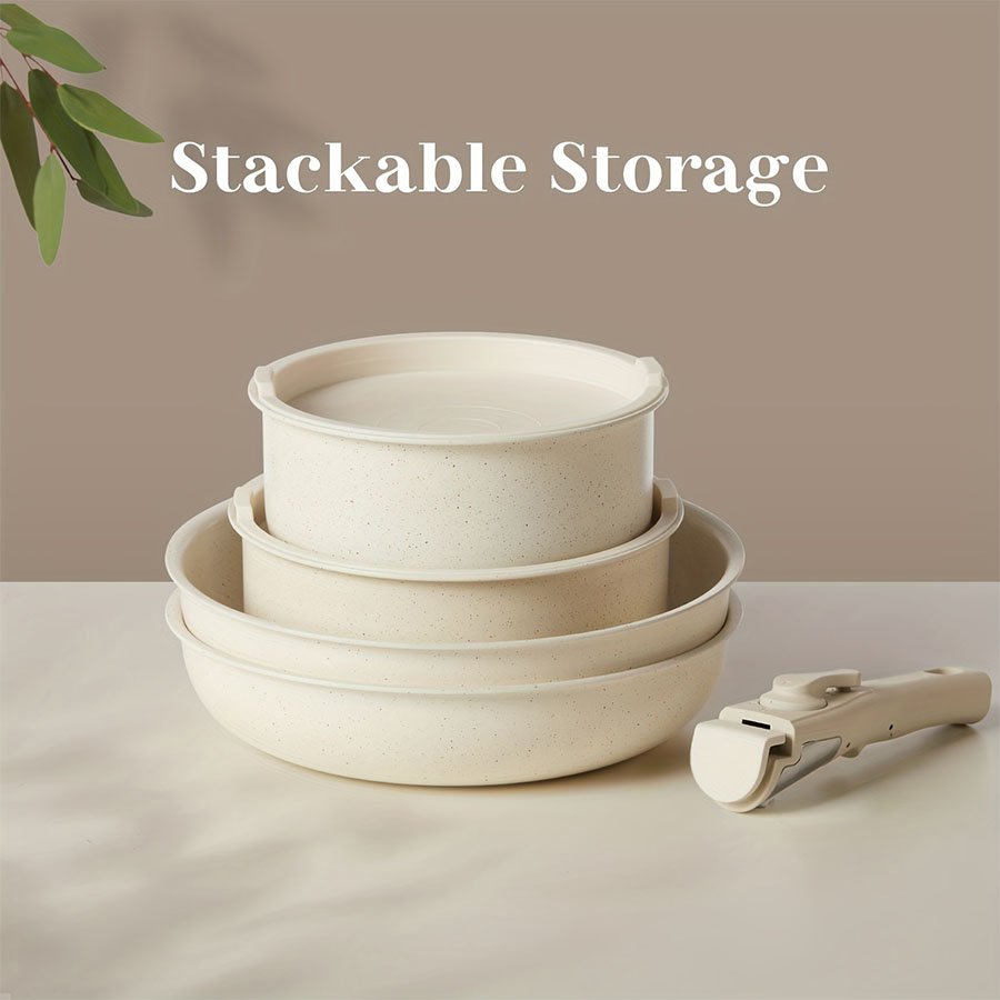 Wholesale Beige Granite Nonstick die-cast aluminium Cookware Sets 11pcs with Removable Handle