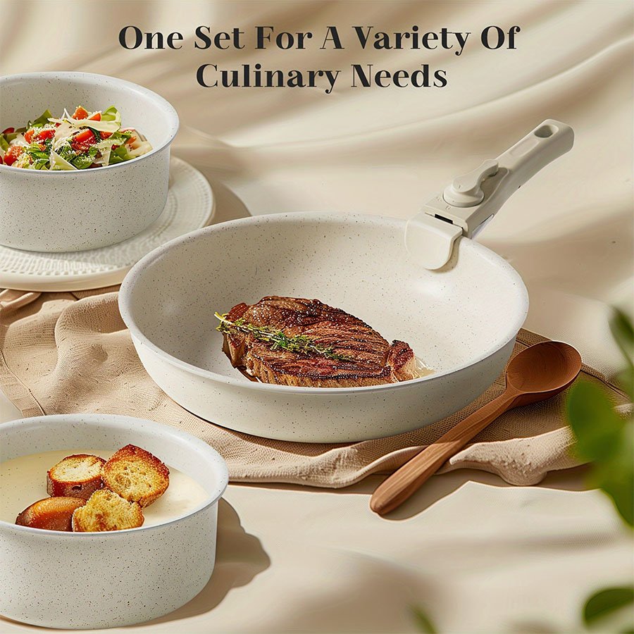 Wholesale Beige Granite Nonstick die-cast aluminium Cookware Sets 11pcs with Removable Handle