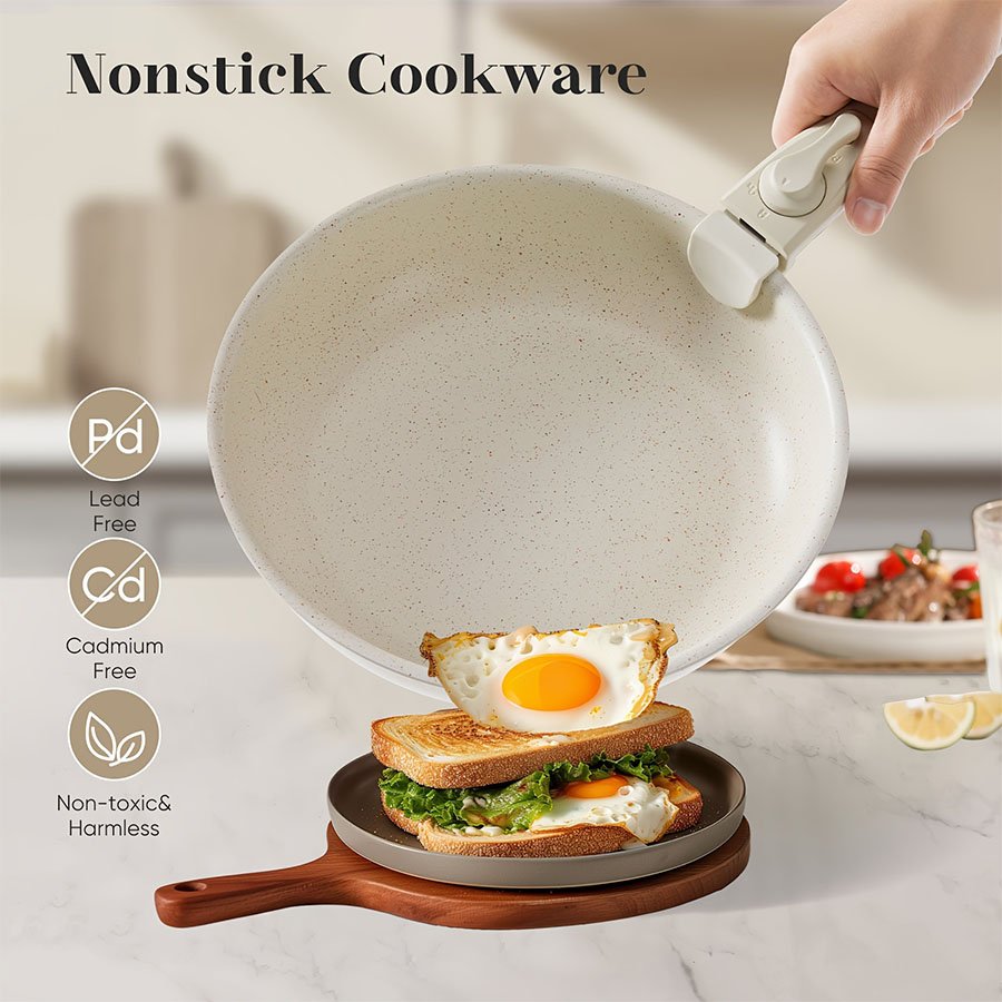 Wholesale Beige Granite Nonstick die-cast aluminium Cookware Sets 11pcs with Removable Handle