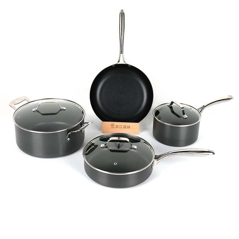 Hot sell pressed greenpan ceramic coating cookware set with stainless steel handle