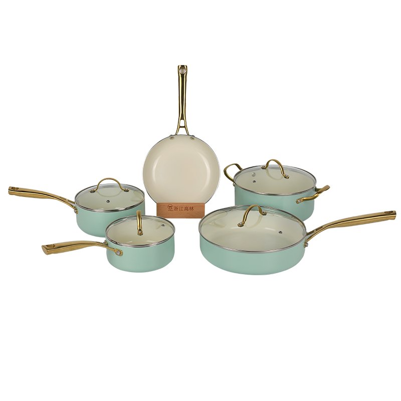 Hot sell pressed greenpan ceramic coating cookware set with stainless steel handle