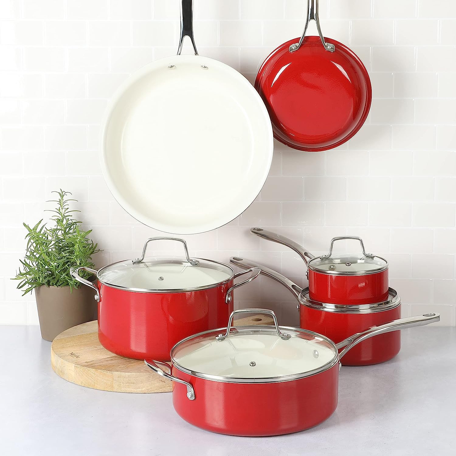 Hot sell pressed greenpan ceramic coating cookware set with stainless steel handle