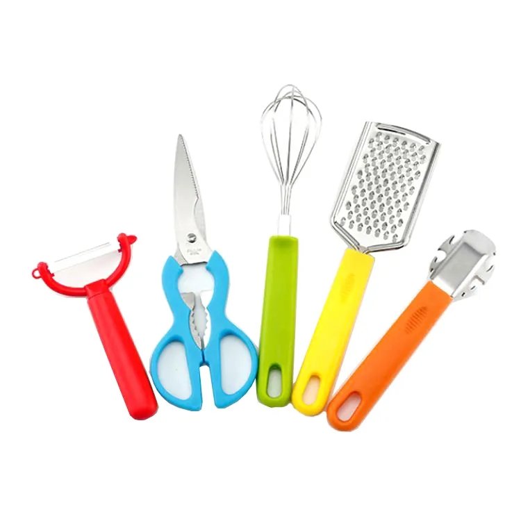 Innovative 6 Piece stainless steel Plastic handle problem solving kitchen gadgets tools creative cookware set With holder