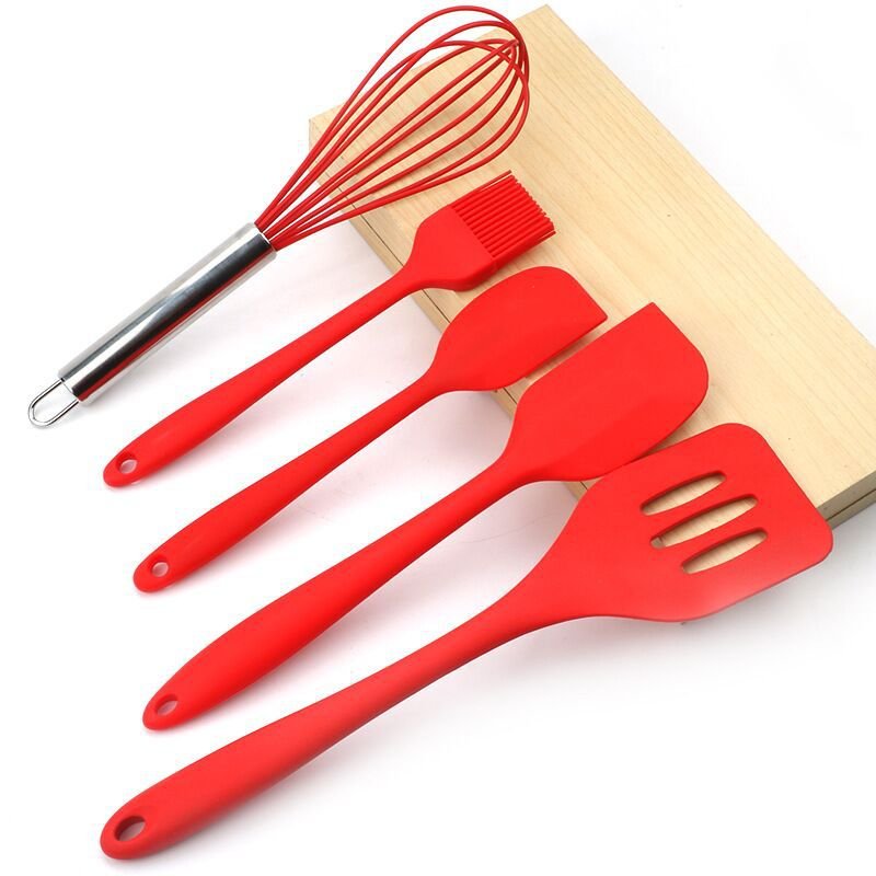 Wholesale heat resistant 5-piece silicone spatula set rubber cooking utensils set non-stick silicone kitchen utensils set