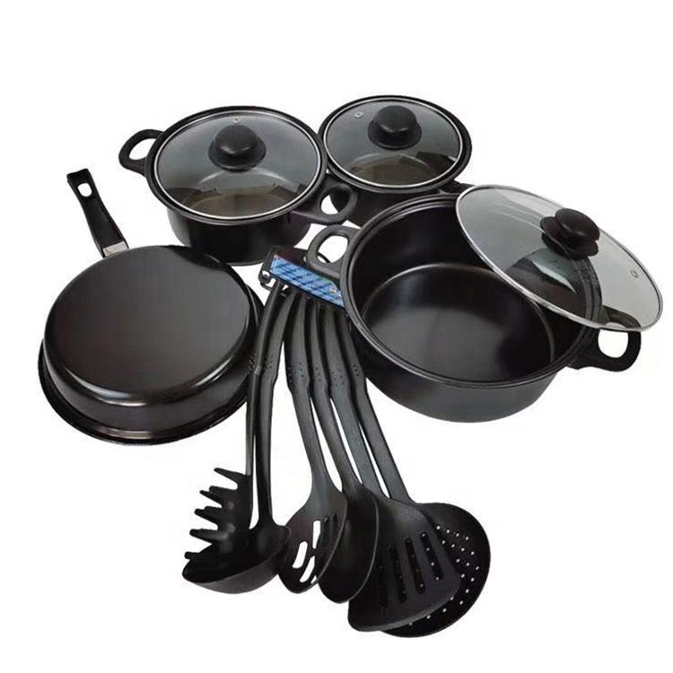 Hot Sale High Quality 13 Pieces Flat-Bottomed Non-Stick Soup and Milk Pot with Spata Shovel Kitchen Cookware Set