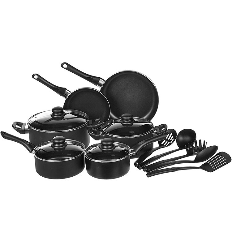 Hot Sale High Quality 13 Pieces Flat-Bottomed Non-Stick Soup and Milk Pot with Spata Shovel Kitchen Cookware Set