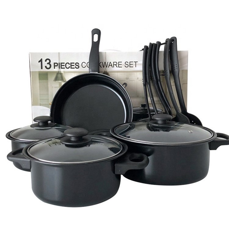 Hot Sale High Quality 13 Pieces Flat-Bottomed Non-Stick Soup and Milk Pot with Spata Shovel Kitchen Cookware Set