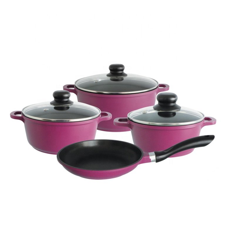 Nonstick cookware set 7 pieces purple aluminum die casting pots and pans with induction bottom