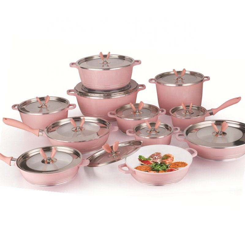 Nonstick cookware set 7 pieces purple aluminum die casting pots and pans with induction bottom