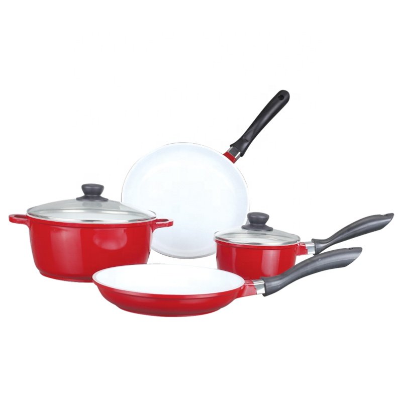 Nonstick cookware set 7 pieces purple aluminum die casting pots and pans with induction bottom