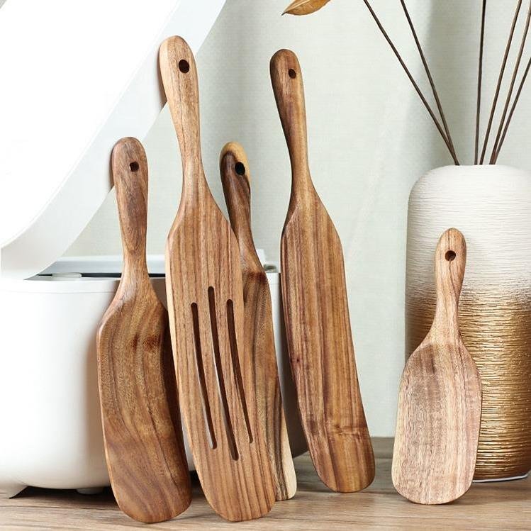 Kitchenware 5 pcs custom handmade wooden kitchen tools for cooking wood cookware spatula spoon utensils set