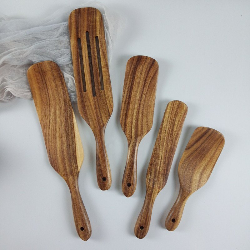 Kitchenware 5 pcs custom handmade wooden kitchen tools for cooking wood cookware spatula spoon utensils set