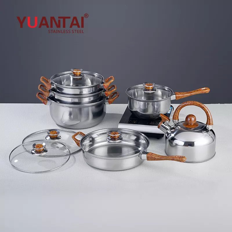 Hot Sale 12pcs Stainless Steel Cookware Set with Glass Lid Kitchen Service Cooking Pot Set