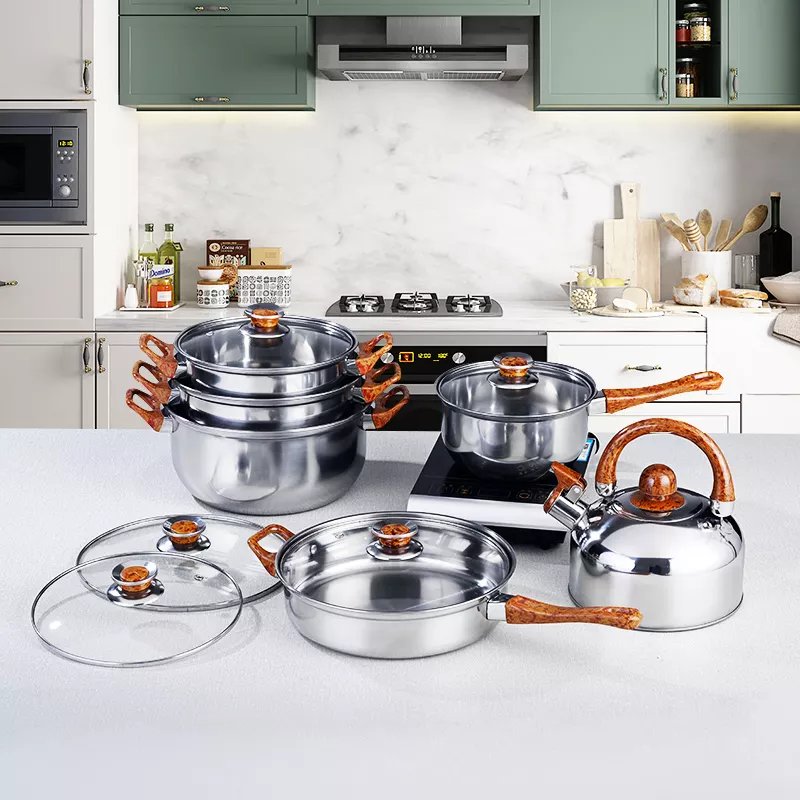 Hot Sale 12pcs Stainless Steel Cookware Set with Glass Lid Kitchen Service Cooking Pot Set