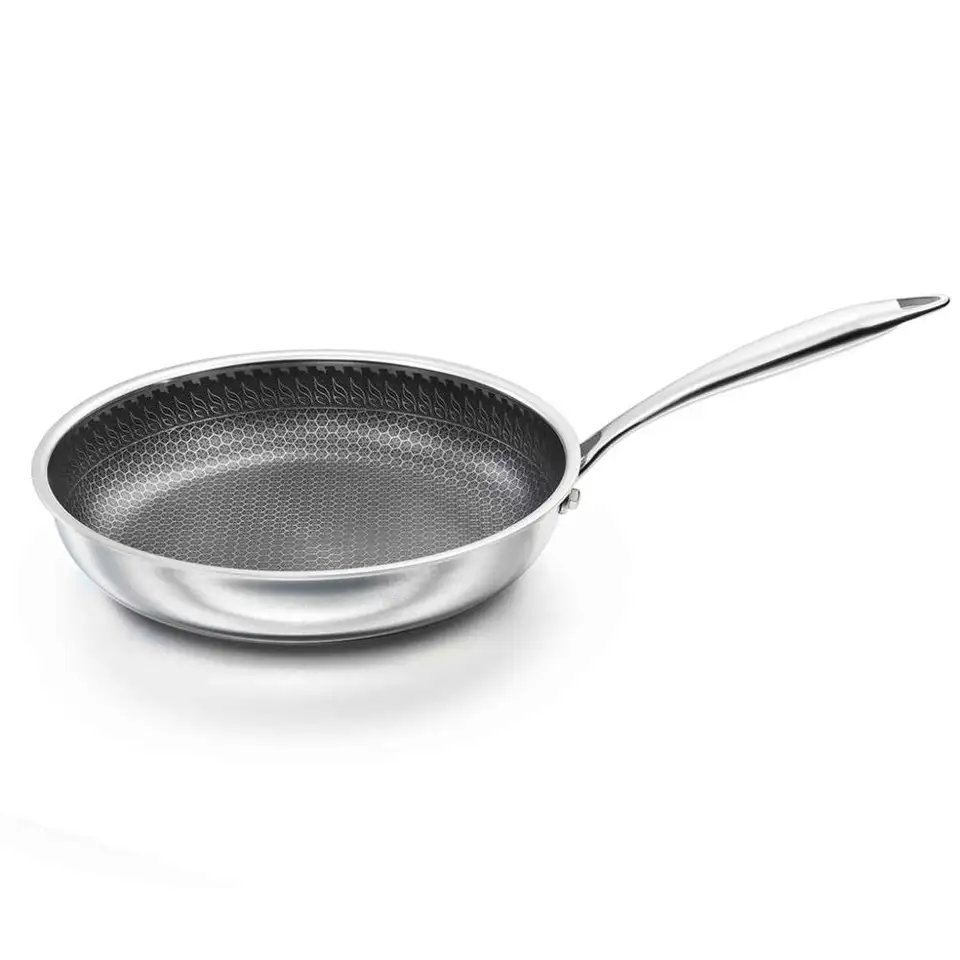 New Design High Quality Commercial 32/36/38cm 3-ply Stainless Steel Honeycomb Wok Pan Non Stick Wok with Glass Lid