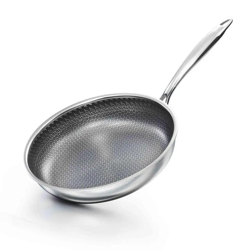 New Design High Quality Commercial 32/36/38cm 3-ply Stainless Steel Honeycomb Wok Pan Non Stick Wok with Glass Lid