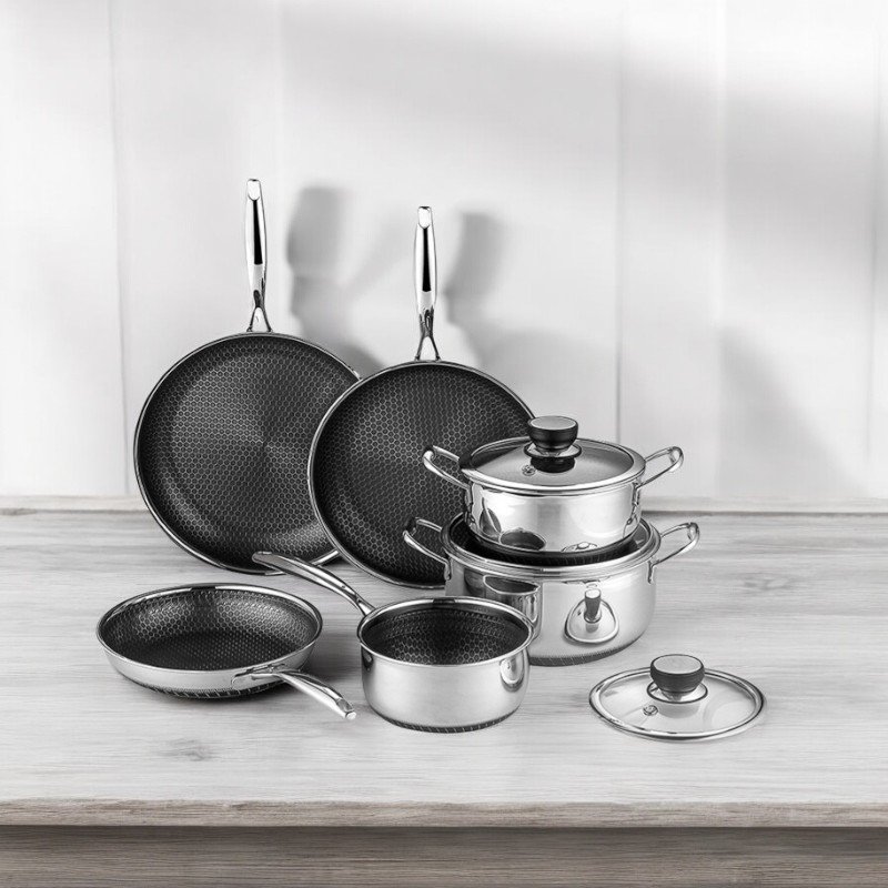 Hot Sale 3-ply Stainless Steel Honeycomb Kitchenware Non Stick Cooking Cookware Set Germany Pot Set Kitchen Pots And Pans
