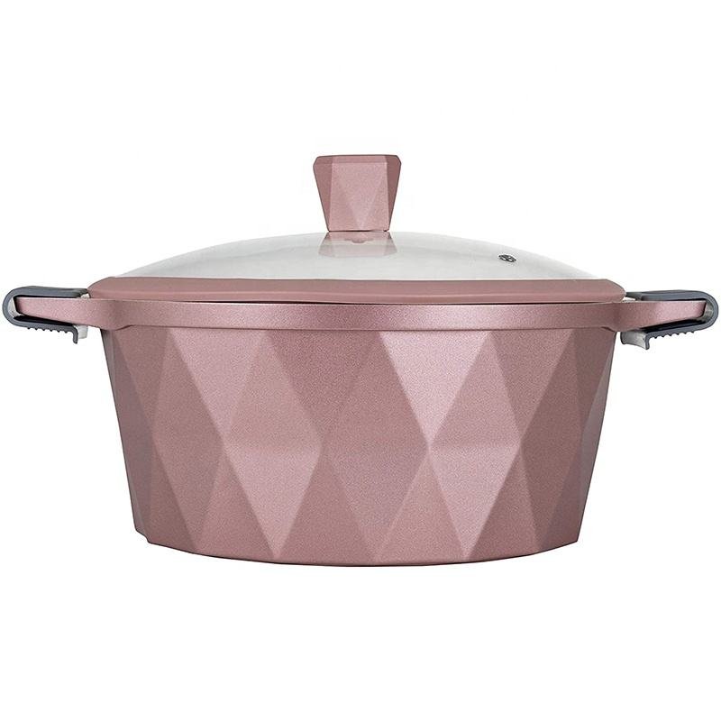 New 16pcs Pink Non-Stick Diamond Cookware Set Aluminum Pot Set Large Capacity Cookware Set