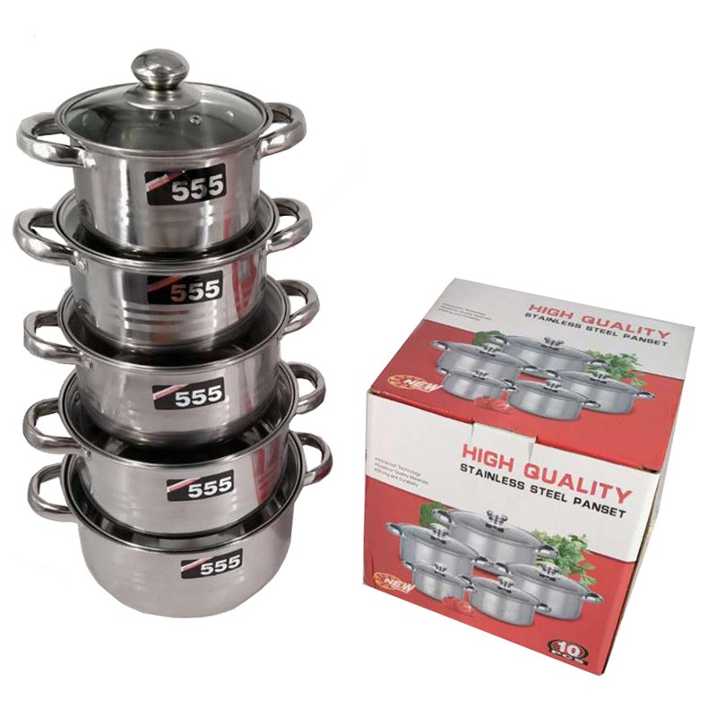 American style Stainless Steel High Pot Straight Shape of Double Steel Handles for kitchen cookware set