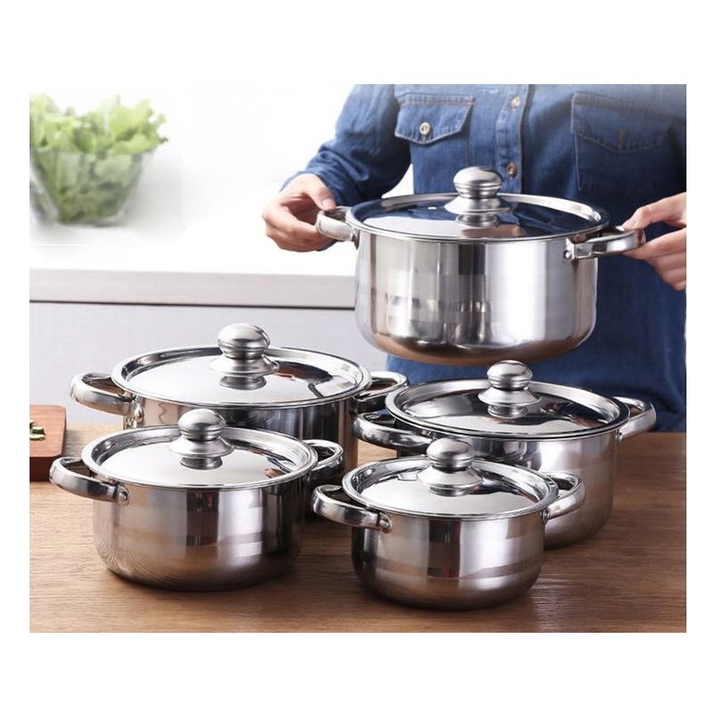 American style Stainless Steel High Pot Straight Shape of Double Steel Handles for kitchen cookware set