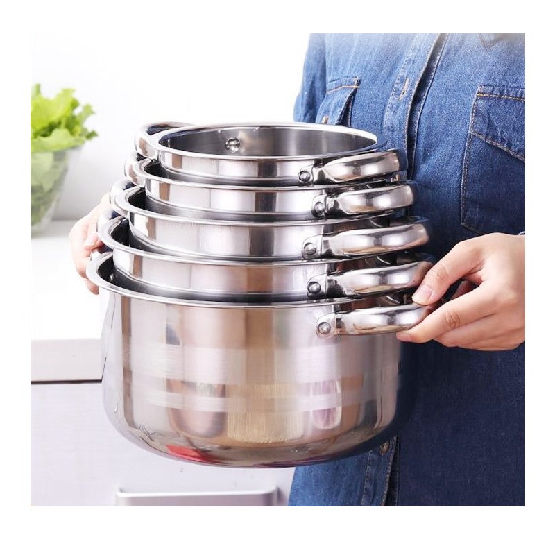 American style Stainless Steel High Pot Straight Shape of Double Steel Handles for kitchen cookware set